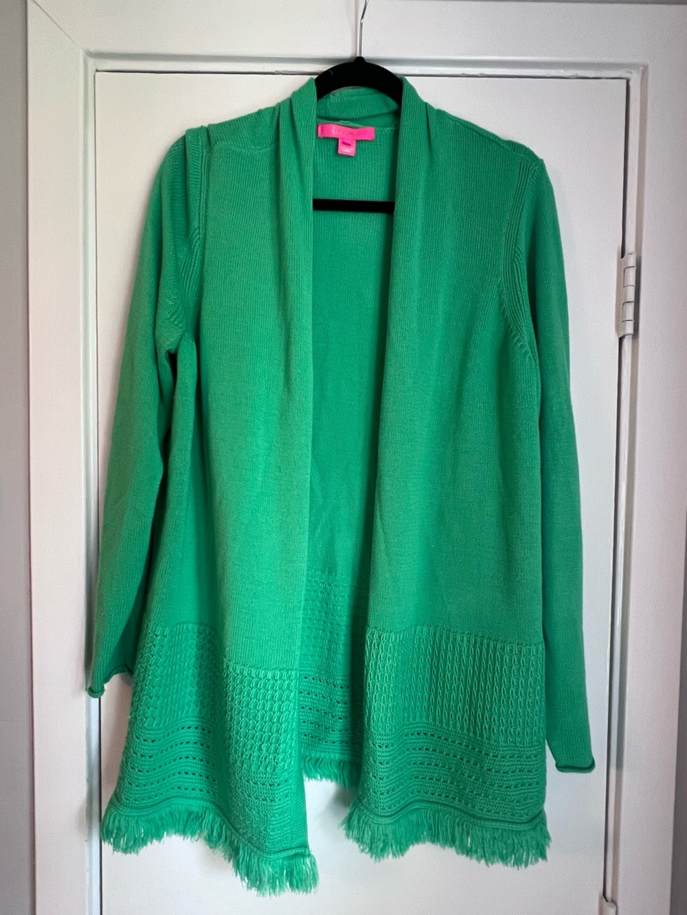 Lilly Pulitzer Women’s Cardigan Sweater Knit Open Front Fringe Hem Green XXL